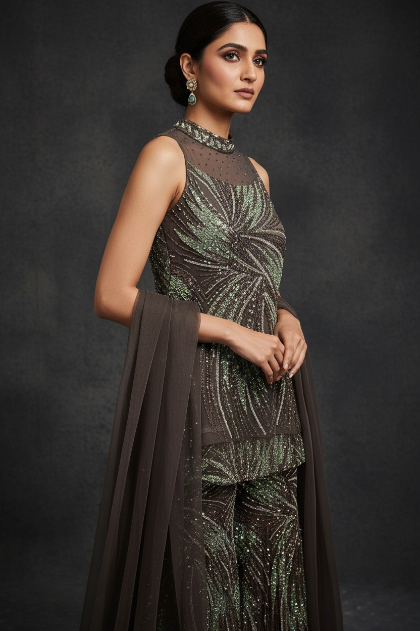 Emerald Sequin Sharara Set