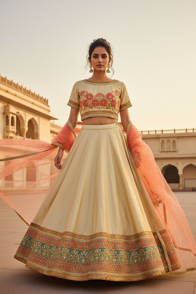 Ivory Festive Silk Lehenga Set