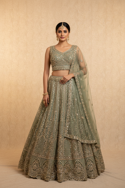 Sage Green Bridal Reception Lehenga