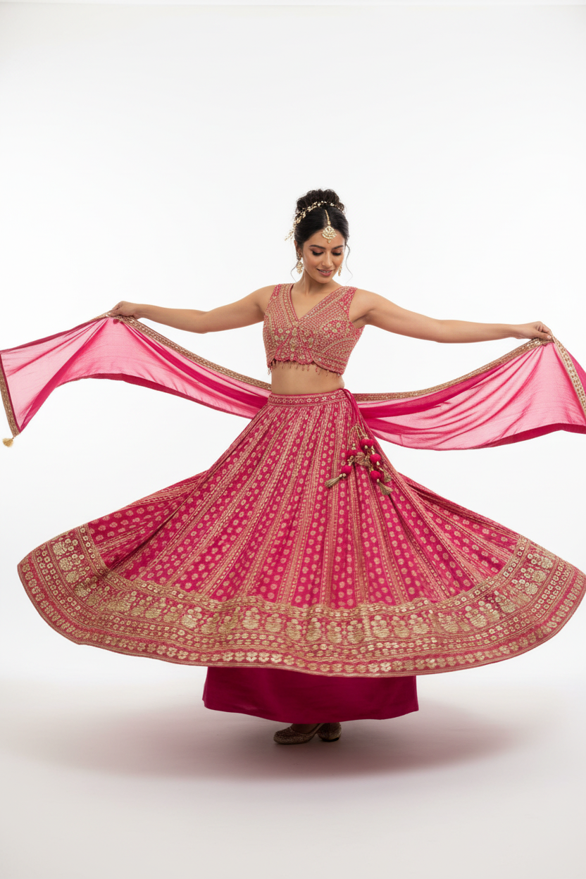 Hot Pink Benarasi Lehenga