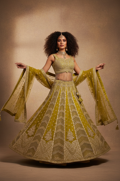 Olive Gold Embroidered Lehenga