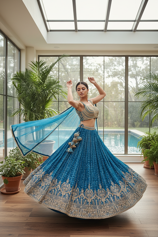 Arnika Royal Teal Sequin Lehenga