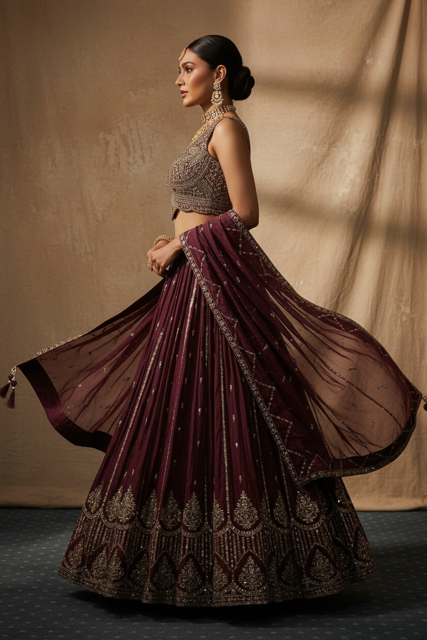 Wine Plum Bridal Lehenga