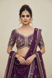 Purple Embroidered Lehenga
