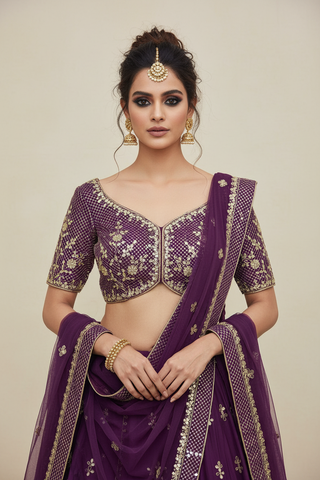 Purple Embroidered Bridal Lehenga