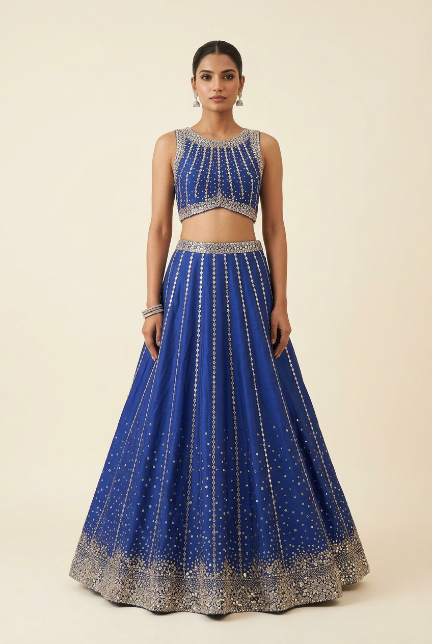 Royal Blue Mirrorwork Lehenga