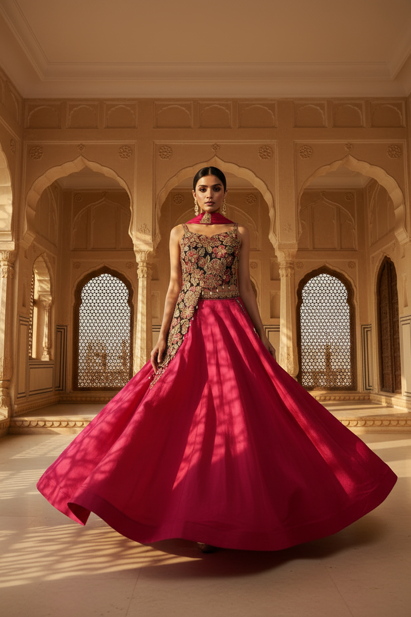 Crimson Bloom Embroidered Lehenga Set