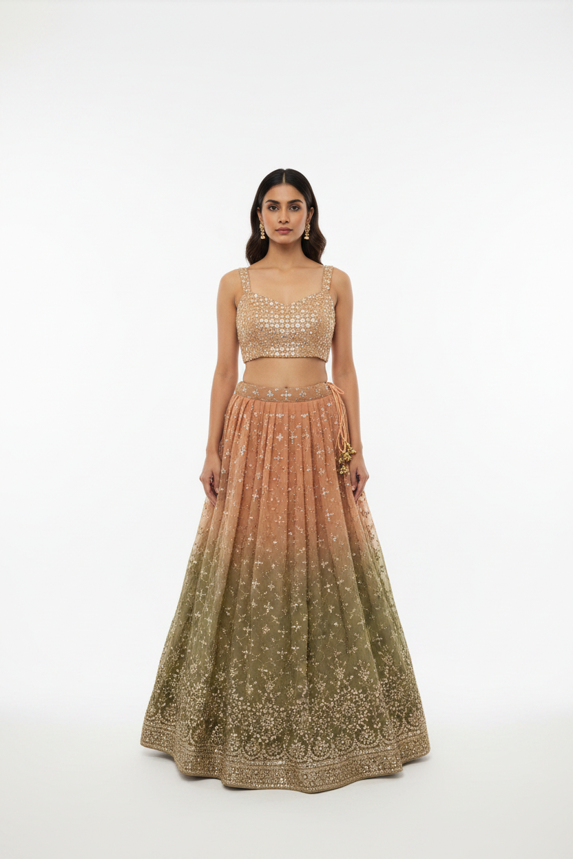 Ombre Green Sequin Lehenga