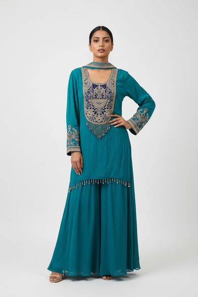 Teal Sharara Set with Choker Dupatta