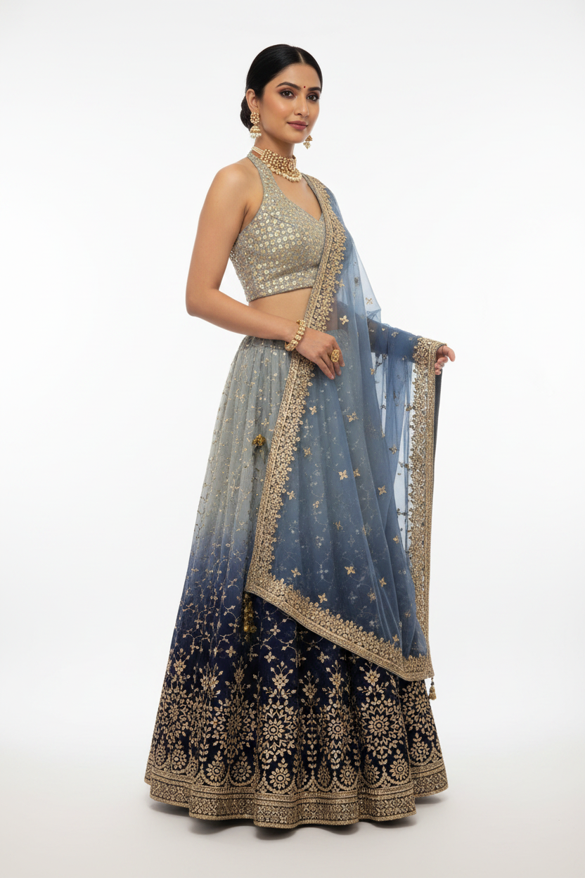 Ombre Grey Halter Lehenga