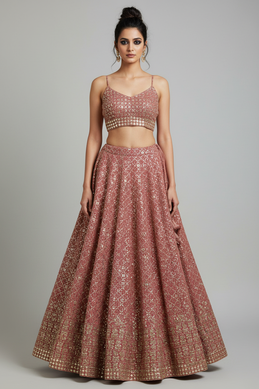Dusty Rose Sequin Lehenga