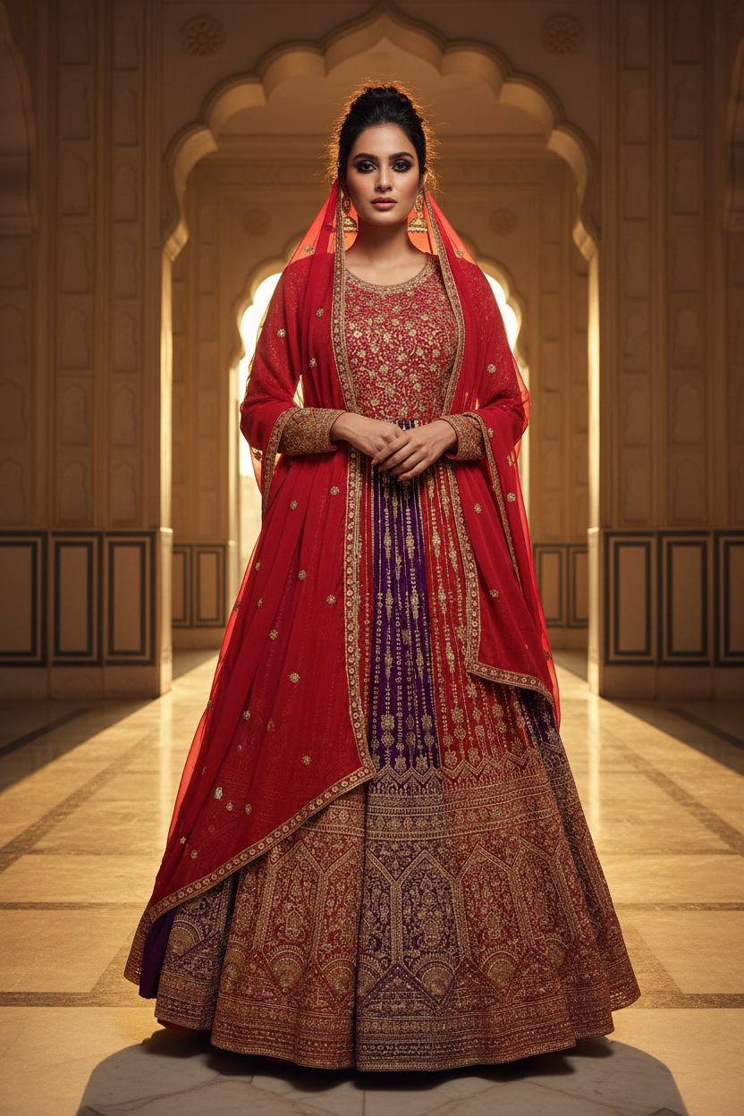 Crimson Royale Anarkali Set - Front Pose