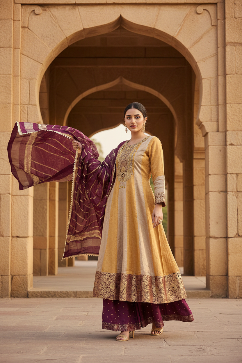Mustard Plum Sharara Set