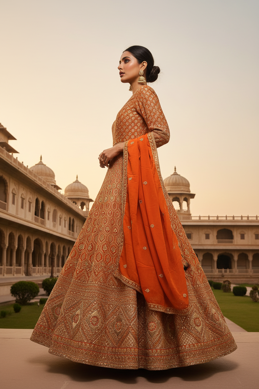 Ember Gold Anarkali Set - Side Pose