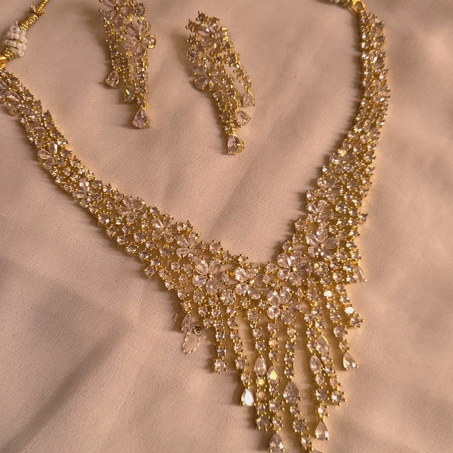 Load video: Statement Floral Crystal and CZ Necklace Set