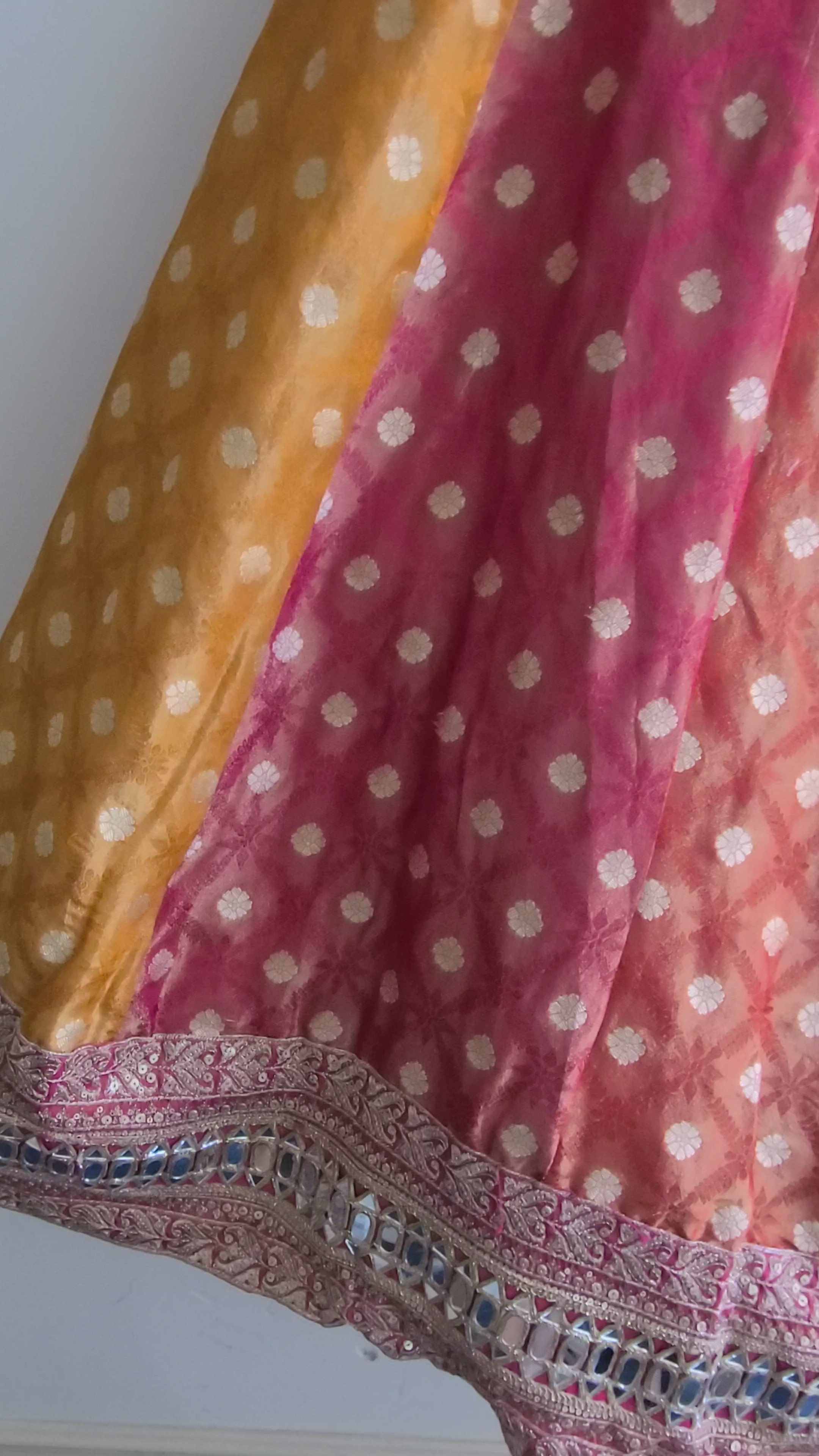 Load video: Sunset Orange &amp; Red Benarasi Lehenga Choli
