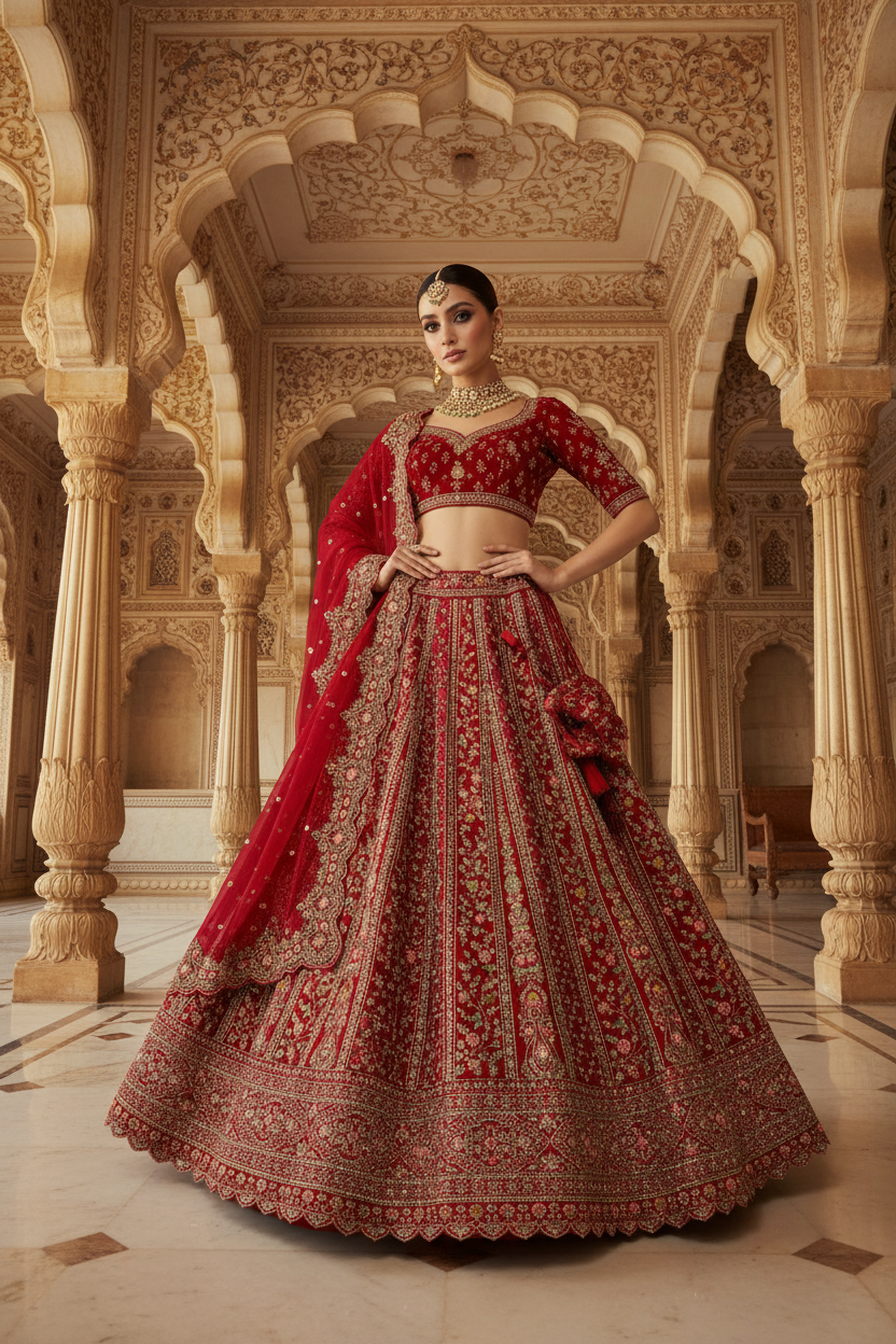 Red Bridal Lehenga Fashion Shoot