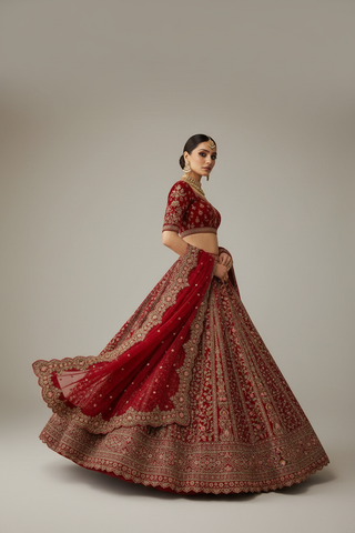 Red Bridal Lehenga - Side Profile Pose