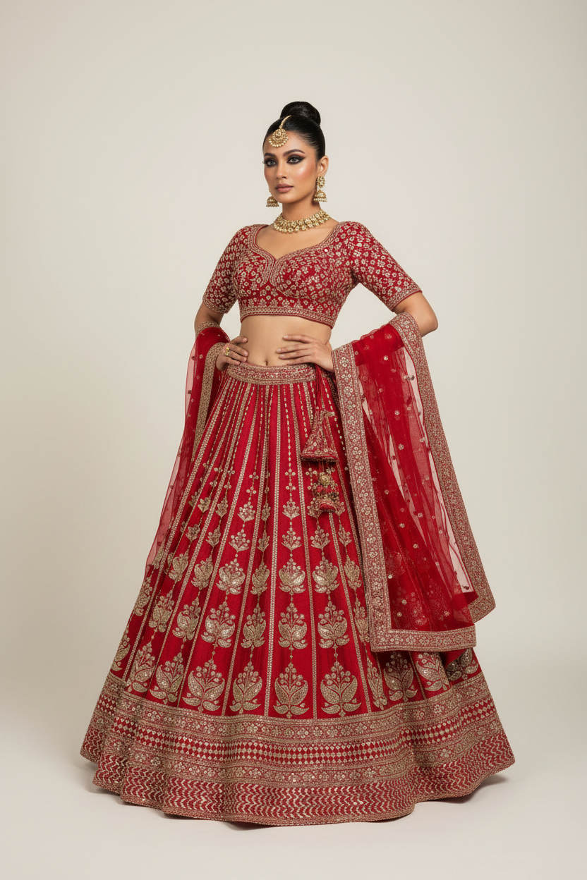 Red Lehenga Editorial Pose 1