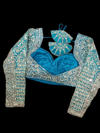 Turquoise Mirror work Lehenga