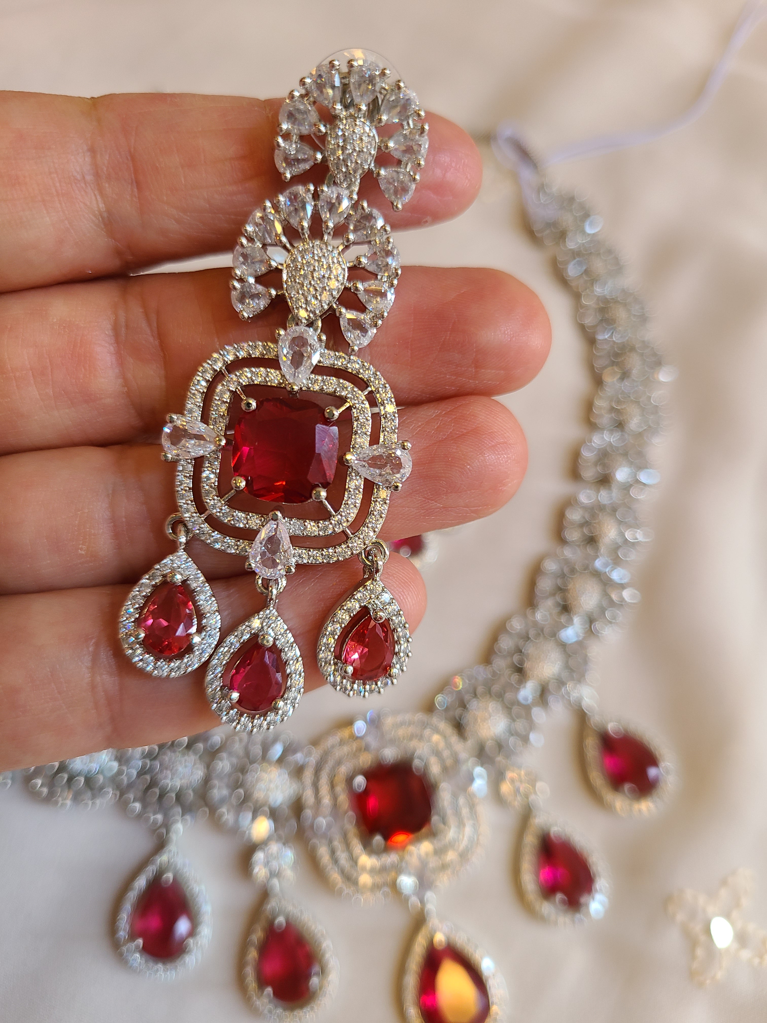 Statement Red CZ Necklace Set