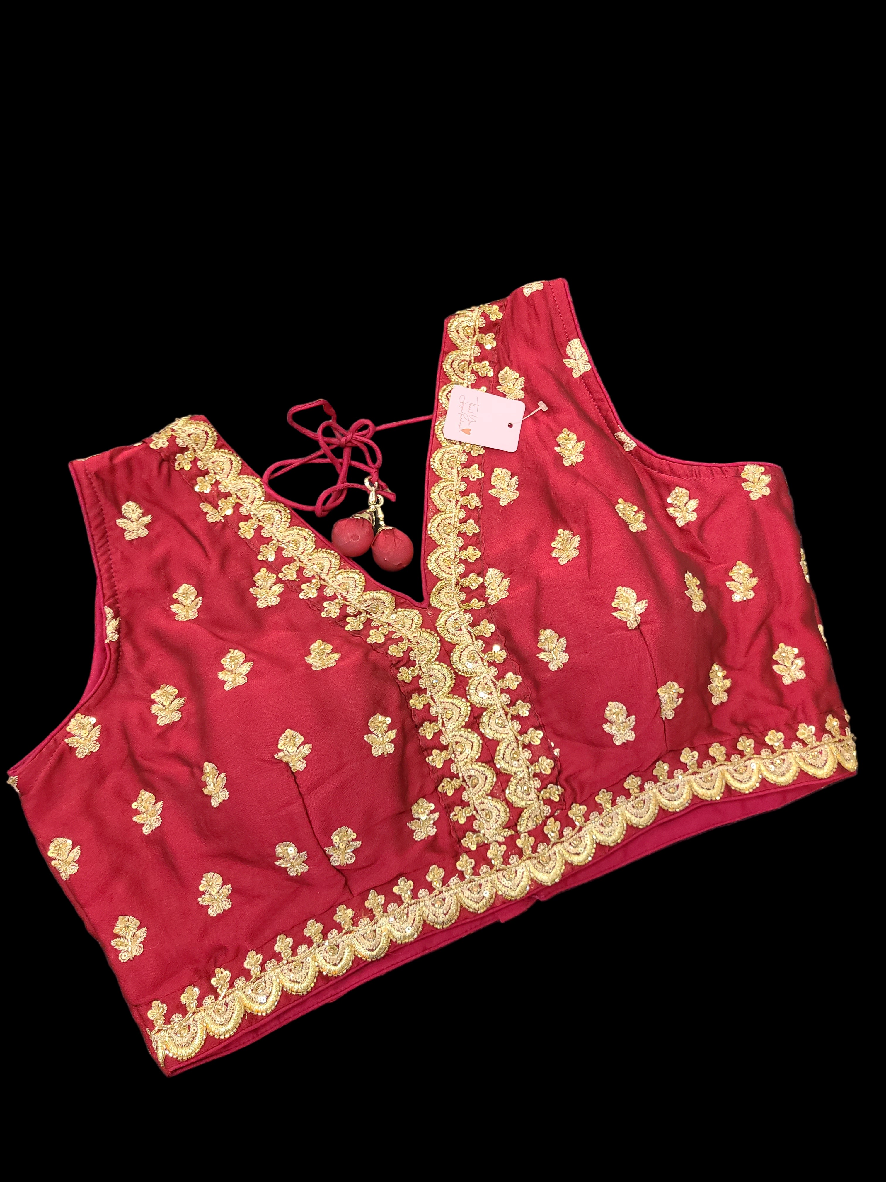 Embroidered Lehenga Choli with Gold Border - Maroon & Navy Blue