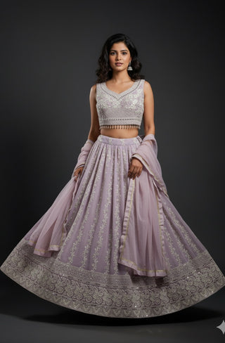 Lavendar Luknowi Crop Top Skirt