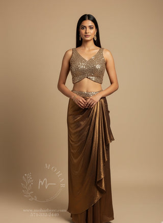 Golden Dhoti Style Glam Gown