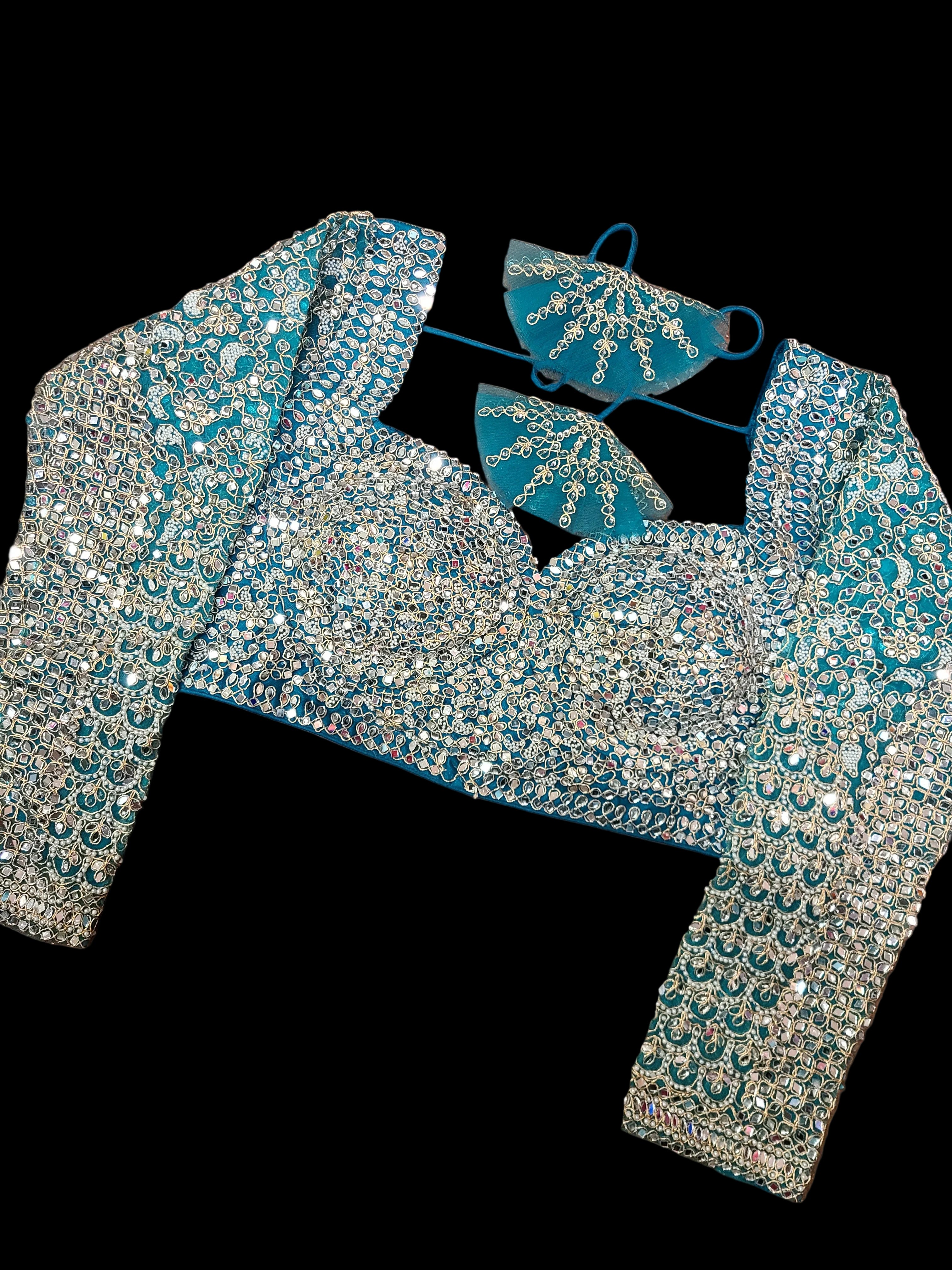 Turquoise Mirror work Lehenga