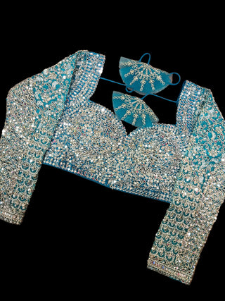 Turquoise Mirror work Lehenga