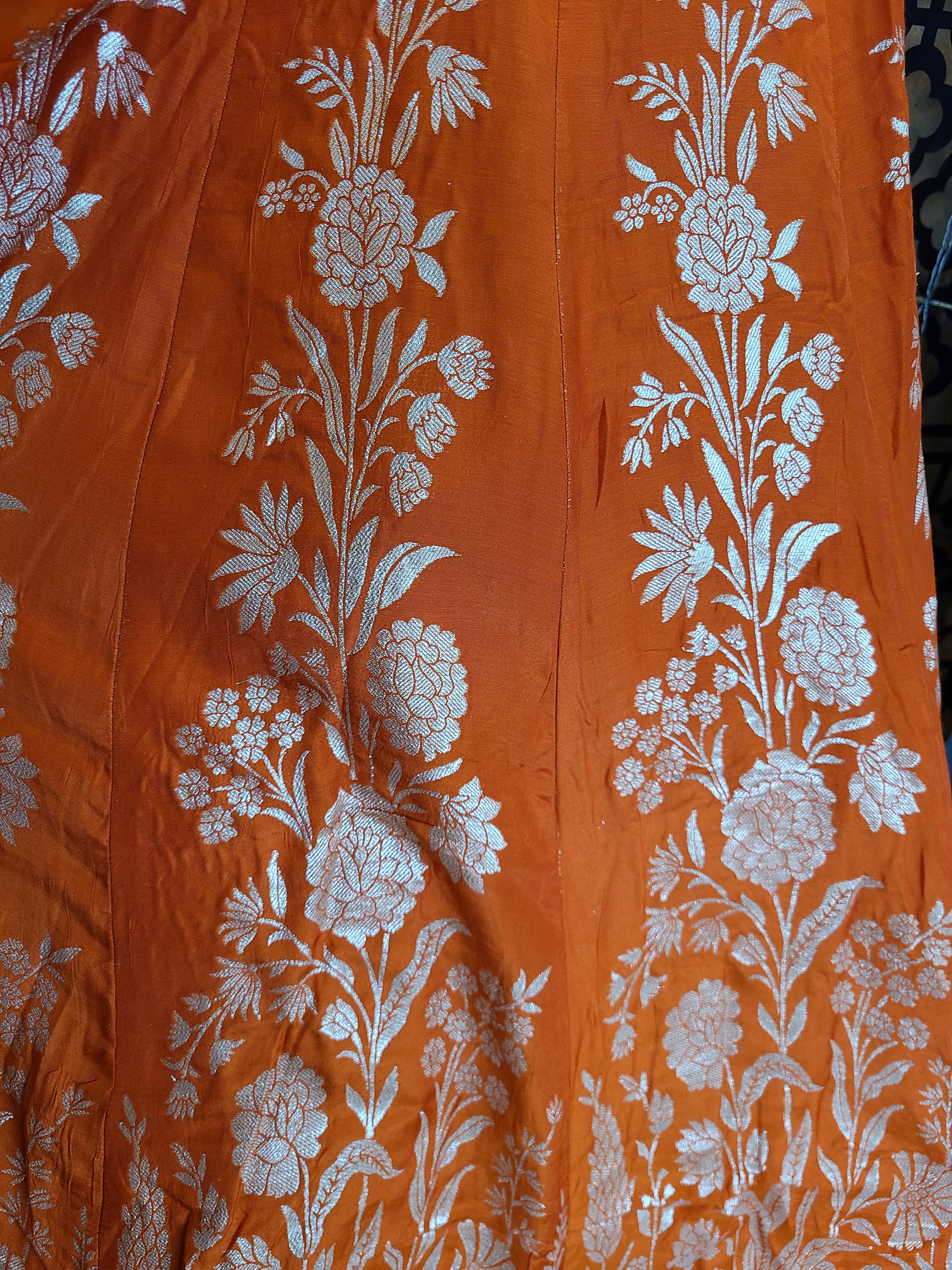 Orange Benarasi Floral Jaal Lehenga