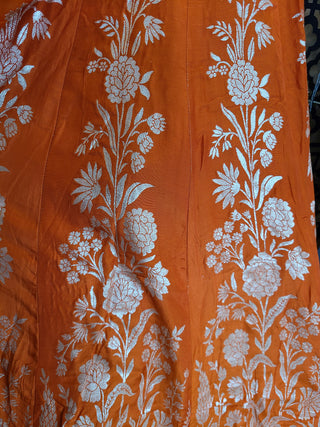 Orange Benarasi Floral Jaal Lehenga