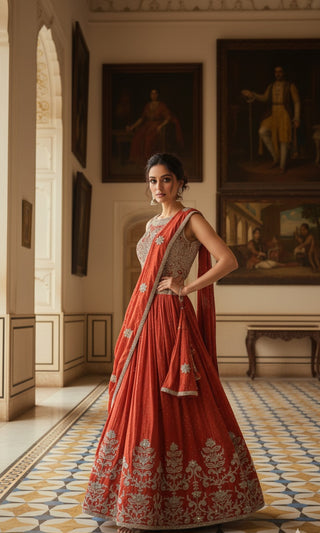 Burnt Orange Corsette Blouse Lehenga