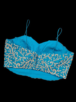 Teal Blue Embroidered Silk Lehenga Choli