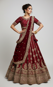 Maroon Gold Bridal Lehenga Set
