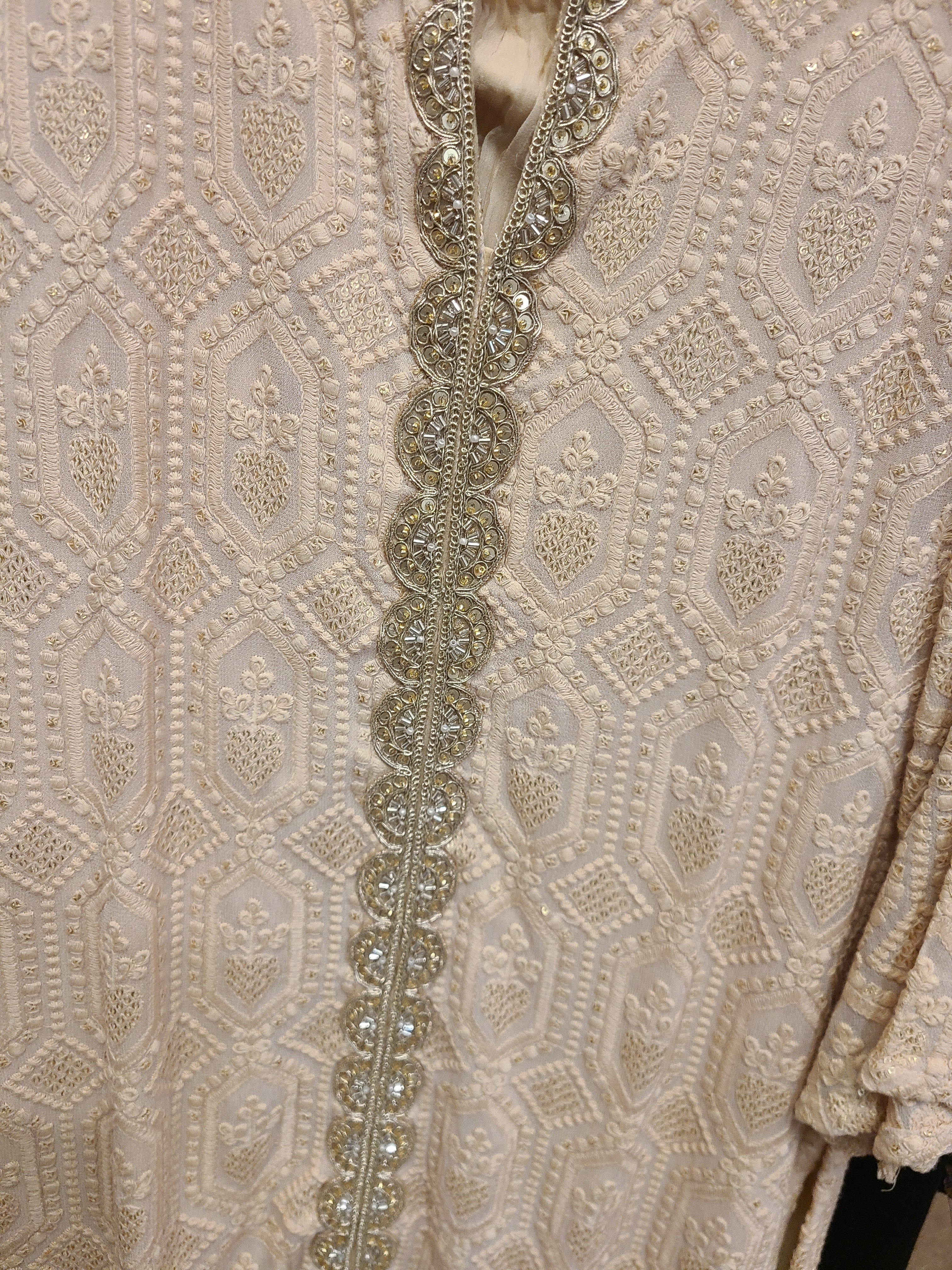 Luknowi Indo-Western Kurta Set with Fringe
