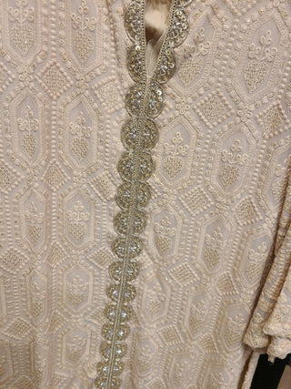 Luknowi Indo-Western Kurta Set with Fringe