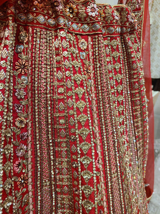 Red & Gold Embroidered Bridal Lehenga Set
