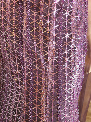 Rose Pink Sequined Mermaid Lehenga Set with Asymmetric Drape