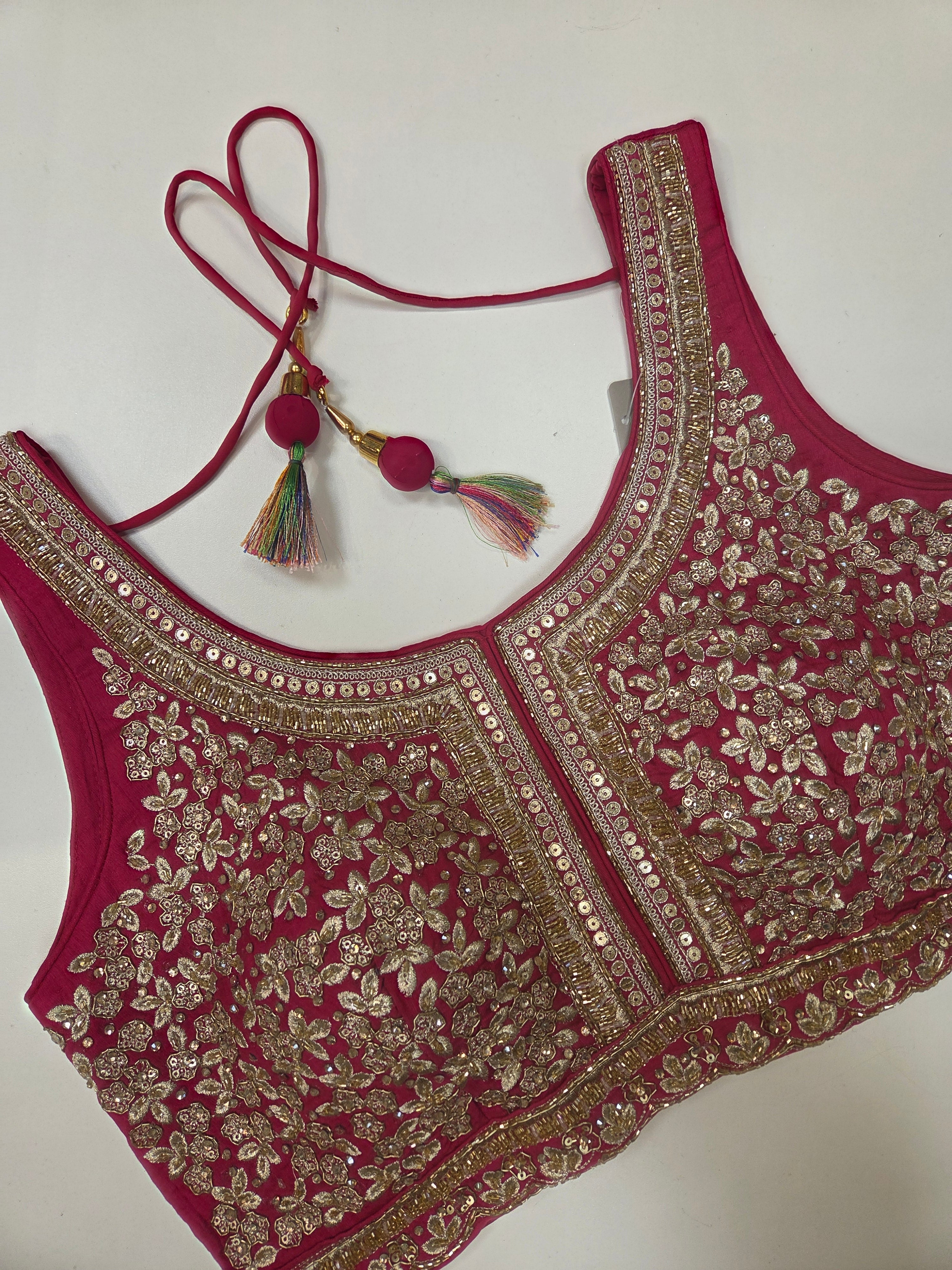 Bandhani Lehenga Set in Rani Pink & Mustard