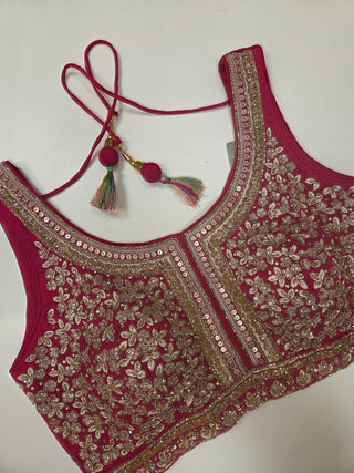 Bandhani Lehenga Set in Rani Pink & Mustard