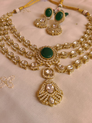 Luxury Bridal Polki Necklace Set with Emerald Stones