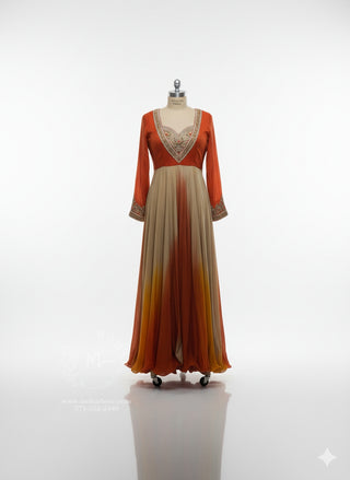 Beige-Golden Ombre Anarkali Gown