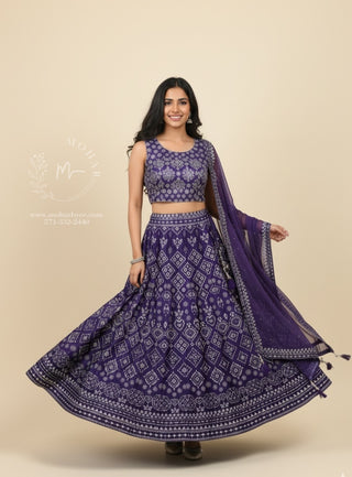 Royal Purple Embroidered Lehenga Choli Set