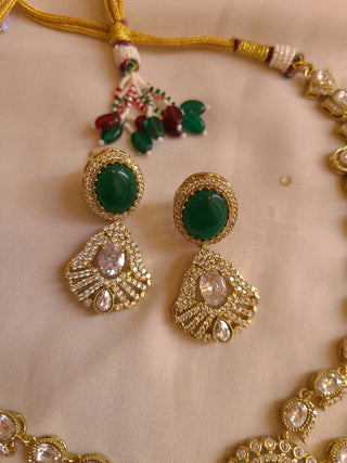 Luxury Bridal Polki Necklace Set with Emerald Stones