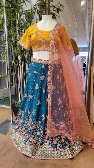 All over Thread sequence work Tri-color Lehenga