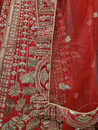 Red & Gold Embroidered Bridal Lehenga Set