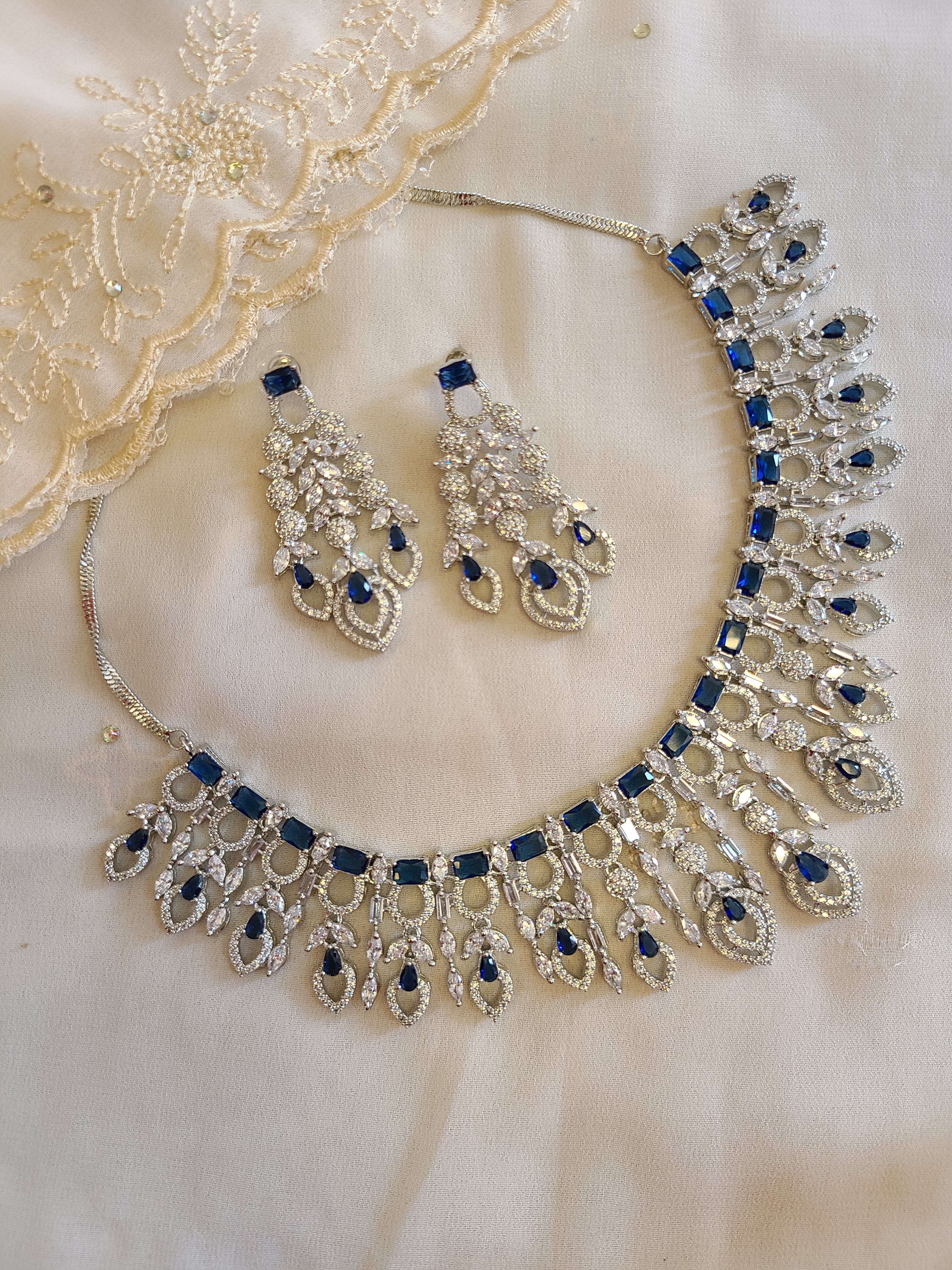 Blue CZ Necklace Set