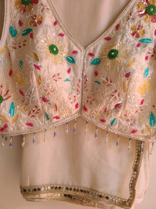 Off White Floral Lehenga