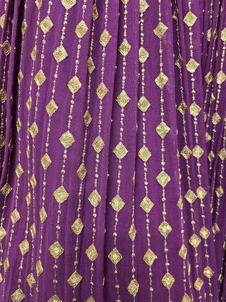 Purple Gold Embroidered Bridal Lehenga Set